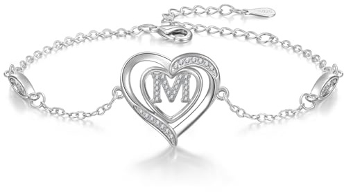 Cosie Lily Regalo Dia De La Madre Pulsera Mujer, Plata De Ley 925 Con CorazóN Inicial A-Z Regalos Joya, CumpleañOs Dia La Aniversarios Madre, Mamá Esposas Hermanas Brazalete Silver M