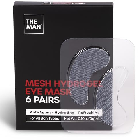 The Man Mesh Hydrogel Under Eye Patches for Men - Cooling, Hydrating & Firming Eye Masks for Dark Circles & Puffiness - Men's Anti-Aging Patches with Hyaluronic Acid, Collagen & Vitamin E.(6 Pairs)