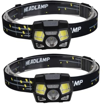 Toyvian Lampe Frontale LED Xpe et Cob Étanche Ipx4 Capteur de Mouvement USB Rechargeable, Confortable à Porter, pour Camping et Chasse, Lot de 2 Pièces
