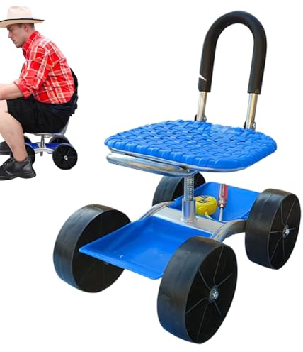 Arroopu Chariot de Jardin Roulant avec Siège - Tabouret De Jardin Pivotant 360 Degrés | Plateau Tournant à 360° pour Outils de Jardinage d'Extérieur