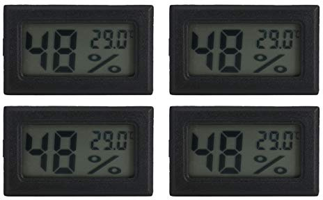 Medidor de humedad de temperatura digital de 4 piezas | Higrómetro mini termómetro interior | para casa/oficina/coche | 2 en 1 con pantalla LCD y construida - en la sonda (TS-804-B)