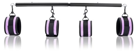 Black Heavy Duty Stainless Steel Expandable Spreader Bar with 4pcs Furry PU Purple Adjustable Straps, Training Fitness Kit,Home Indoor Sports Yoga Set