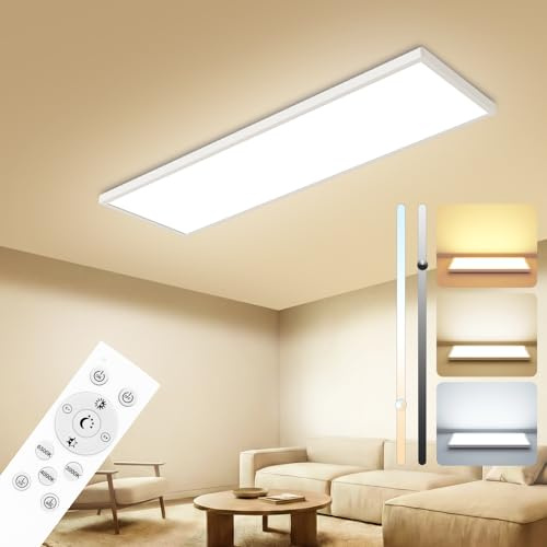 Peasur LED Deckenleuchte Flach 80x25cm 40W 4000LM, Deckenlampe Dimmbar mit Fernbedienung 3000K-6500K, IP54 Küche Deckenleuchte Rechteckig LED Panel für Wohnzimmer Schlafzimmer Badezimmer Büro