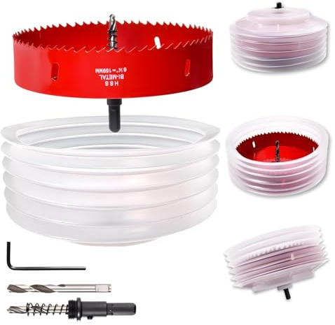 LEONTOOL 6 1/4 Hole Saw for Recessed Lights Can Lights, 6.25 Inch Hole Cutter with Dust Bowl Catcher for LED recessed lighting 6 inch Bi-Metal for Wood, Plastic Board, Ceiling, Drywall, Metal Sheet