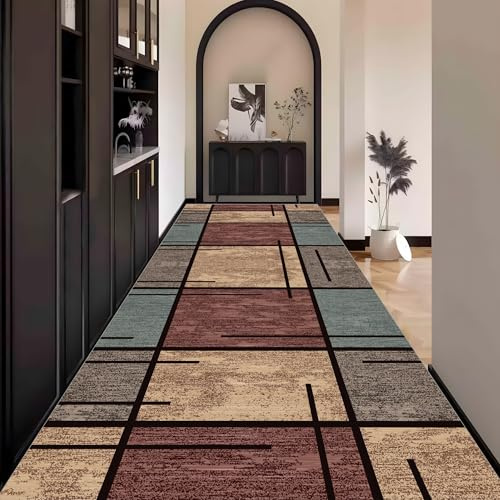 Waazgle Läufer Teppich Flur küchenläufer Schlafzimmerteppich Bunt Waschbar | 50x160cm Waschbar rutschfest Lang küche Wohnzimmerteppich Abstrakt Modern Meterware für Flurläufer Esszimmer Korridor