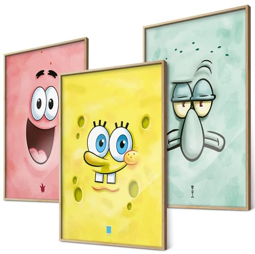 canvea SpongeBob Faces Poster Set – Kinderzimmer Wanddeko – Geschenkidee Kinder & Erwachsene – 3x A3 Poster (SpongeBob, Patrick & Thaddäus)