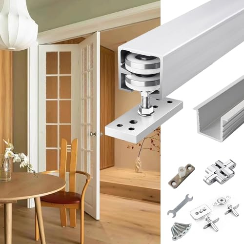 Bifold Schiebetür-Hardware-Set, 162,6 cm, 193 cm, Deckenmontage, Schienensystem für Wohnzimmer und Küche, Taschentürführungsset, langlebige und stilvolle Lösung