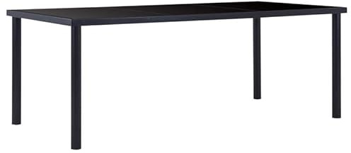 Bladez Mesa de comedor negra 200 x 100 cm – Mesa moderna de cristal templado y metal para salón o cocina – Mesa estable y fácil de limpiar