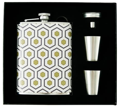 Flasque de luxe en acier inoxydable de 227 ml avec 2 verres à shot et un entonnoir avec couvercle imprimé en cuir