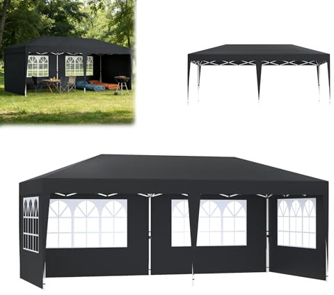 Froadp Pavilion 3x6 m Wasserdicht Faltpavillon mit Seitenwänden Winterfest Höhenverstellbares Partyzelt UV-Schutz Klappbarer Gartenpavillon mit Fenstern Reißverschlusstür und Tragetasche, Anthrazit