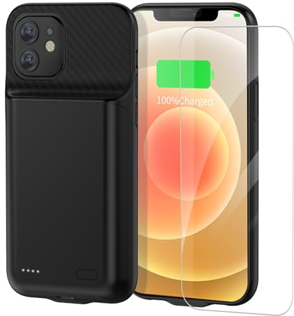 YISHDA 10000mAh Akkuhülle für iPhone 12/12 Pro, wiederaufladbar, hohe Kapazität, schützende Ladehülle, intelligentes erweitertes Akku-Ladegerät, Schwarz