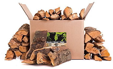 Axtschlag Räucherholz Apfel, 10 kg sortenreines Smoker Wood mit Rinde, Scheitholz mit ca. 25 cm Länge für Räucheröfen, größere Kohlegrills und Smoker