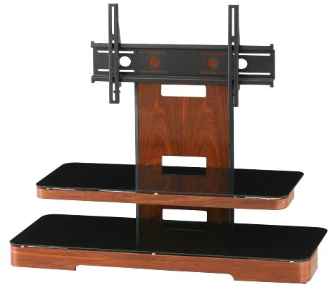 Premier Housewares 2402345 Meuble TV de 2 Etages Verre Trempé Finition Noyer Noir
