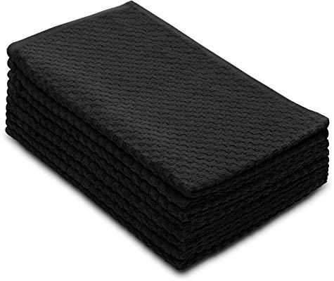 Cotton Craft - 8 Pack - Euro Cafe Waffle Weave Terry Kitchen Towels - 16x28 Inches -Black - 420 GSM quality -Ringspun 2 Ply Cotton - Highly Absorbent Low Lint - Multi Purpose