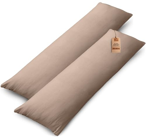 NatureMark 2er Set Jersey Kissenbezüge – 100% Baumwolle – Mit Reißverschluss – Weich & Atmungsaktiv – Sand/Beige, 40x145 cm (Seitenschläferkissen)