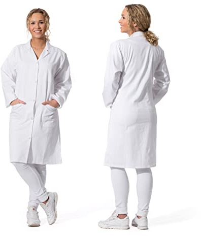 ZOLLNER Damen Laborkittel lang - Arztkittel mit praktischen Taschen und Druckknöpfen - Baumwolle - Größe 44 - waschbar bis 95°C - Oeko Tex® zertifiziert