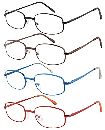 EFE 4 Pack Gafas de Lectura, Metal Ligero con Bisagra de Resorte Ajustable, Gafas para Leer Metal Ligeras Comodas Vista de Cerca, para Hombre y Mujer