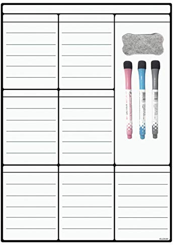 LOBZON Whiteboard-Blatt A3 magnetisch trocken abwischbar für Küche Kühlschrank – Familien-Organizer, Mahlzeitenplaner, Memo-Board, Einkaufsliste – Kühlschrank-Whiteboard
