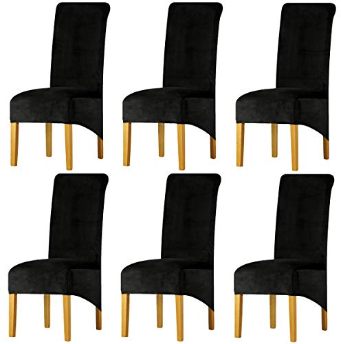 LANSHENG Stretchy XL Stuhlbezüge für Esszimmerstühle, Stretch Spandex mit Gummiband Stuhlbezug,Velvet Large Dining Chair Schonbezüge für Restaurant Hotel Party Bankett (Schwarz,6er Set (Groß))