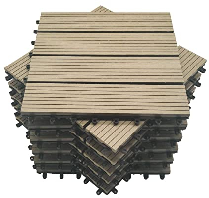 Mocosy Piastrelle per terrazze ad incastro WPC 11pcs 1m² Giardino, Terrazza, Balcone, Piastrelle per pavimenti in composito di plastica in legno di prato (grigio)