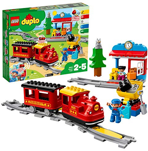 LEGO 10874 DUPLO Town Steam Train, Toys for Toddlers, Boys and Girls 2 - 5 Years Old with Light & Sound, Push & Go Battery Powered Set with RC Function, Gift Idea