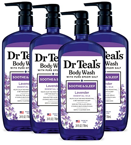 Dr Teal's Body Wash with Pure Epsom Salt, Soothe & Sleep with Lavender, 24 fl oz (Pack of 4)