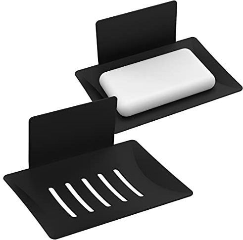 2 Pack Soap Holder for Shower Wall, 5 Slot Self-Adhesive Soap Dish for Shower, Wall Mounted Shower Soap Holder Dishes for Bathroom, Stainless Steel Soap Tray Black