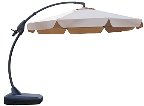 Grand patio Sonnenschirm mit Schirmständer, Gartenschirm 300cm mit Volant, Neigungswinkelverstellung, UV-Schutz UPF 50+, Marktschirm mit Kurbel, für Garten, Balkon, Terrass (Beige)