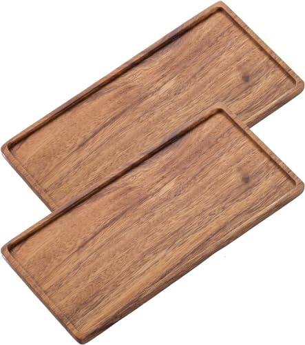Vandroop Plato de madera para servir, pequeñas bandejas decorativas para fiestas, aperitivos, té/café y queso, juego de 2 tablas de madera hechas a mano (9.8 x 4.6 pulgadas)