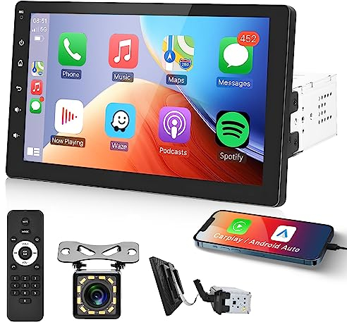 Single Din Car Stereo with CarPlay, Rimoody 9 Inch Touch Screen Car Radio with Bluetooth FM Radio Android Auto Mirror Link TF/USB/AUX Input Car Multimedia Player + Backup Camera