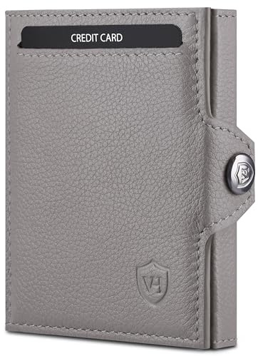 VON HEESEN Slim Wallet mit RFID-Schutz - Mini Geldbörse Herren & Damen klein - Kreditkartenetui Geldklammer Kartenetui - Geldbeutel Portmonee Portemonnaie klein (Grau)