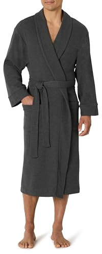 Amazon Essentials Men's Lightweight Cotton Waffle Bathrobe (Available in Big & Tall), Charcoal Heather, X-Small