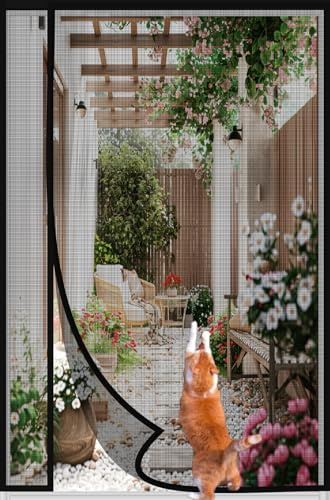 DIKER Fliegengitter Balkontür 60x190cm, Fliegengitter Tür Katzenkratzfest, Insektenschutz Balkontür, Balkon Magnetisch Fliegengittertüren Ohne Bohren, Reißfest & Langlebig