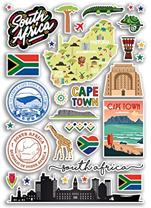 A4-Aufkleberbogen, Südafrika-Wahrzeichen, Vinyl-Aufkleber, afrikanische Stadtkarte, Flughafen, Stempel, Skyline, Flagge, Reisen, Urlaub, Kultur, Ästhetik, #79999