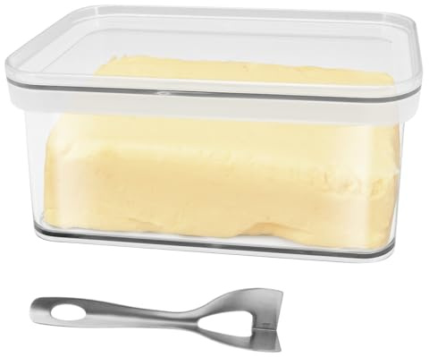 Große Butterdose mit Buttermesser, Butter-Behälter Kunststoff mit Deckel, Butterglocke Nachhaltiger, Buttertupperware Butterschale Transparent, Multifunktionales Butterbox für Haushalt und Küche