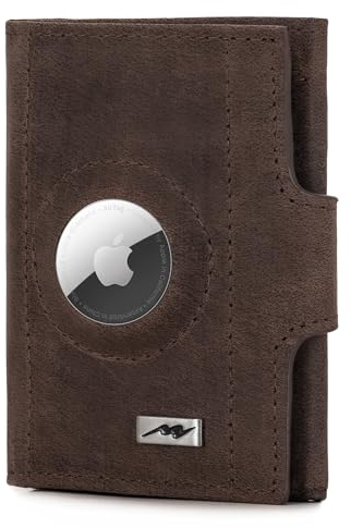Marc Peter® Washingon Leder Slim Wallet - Airtag Geldbörse mit Münzfach - RFID Schutz kleines Mini Portmonee - Kreditkartenetui Kartenetui – Airtag Portemonnaie Geldbeutel Braun Hunter