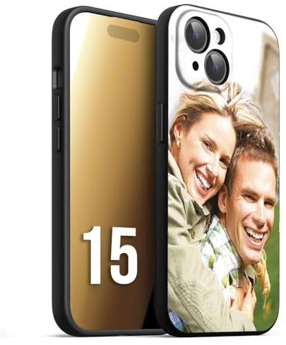 CUSTOMIZZA - Custodia cover nera morbida in tpu compatibile per iPhone 15 personalizzata con foto immagine scritta a piacere