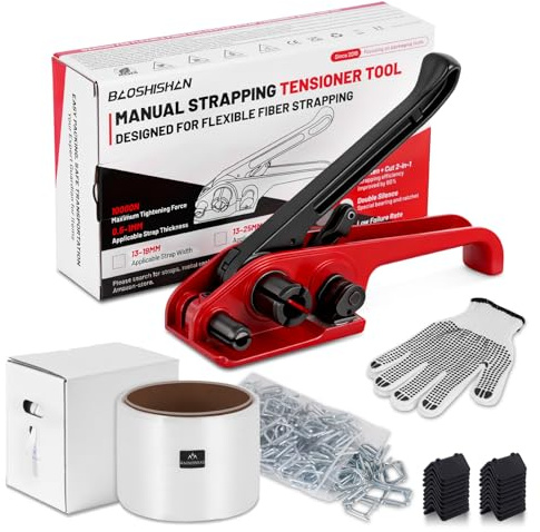 BAOSHISHAN Manuelle Umreifungsgerät Set 13–19 mm Umreifungsset mit Umreifungsband Manuelle Umreifungswerkzeug für (100M Flexible Polyesterfaserbände + 100 Metallschnallen + 20 Faserriemen)