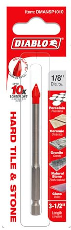 Diablo Hard Tile and Stone Carbide Tipped Drill Bit - Ideal for Hammer and Rotary Drills - 1/8 Diameter, Hex Shank, 3-1/2 Length - DMANSP1010