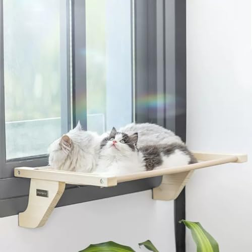 DELURA Katzen-Fenstersitzstange,Katzen-Fenster-Hängematte Für Hauskatzen,Einfach Zu Verstellen Und Zu Montieren,Großer Katzenbettsitz Für Fensterbank,Nachttisch,Schublade Und Schrank