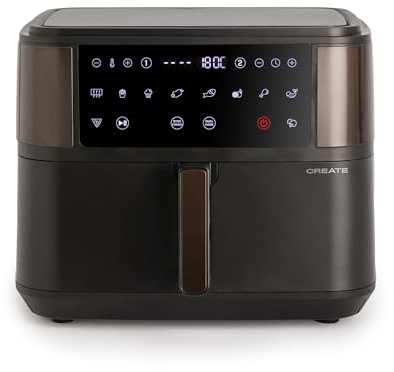 CREATE/FRYER AIR DUAL/Freidora sin aceite 10 L con separador negro/Capacidad 7-8 raciones, Panel de control táctil multifunción, Con divisor de alimentos, 10 programas preinstalados, 2400W