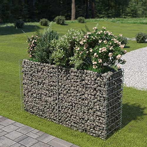 Tino Tech Gabionen-Hochbeet aus Verzinkter Stahl 180x50x100 cm Silber Steinkorb Gabionen Körbe Hochbeet Pflanzen Gartenmauer Gabione aus Metall Garten Gabione Pflanzenwand Gabionen Gitter