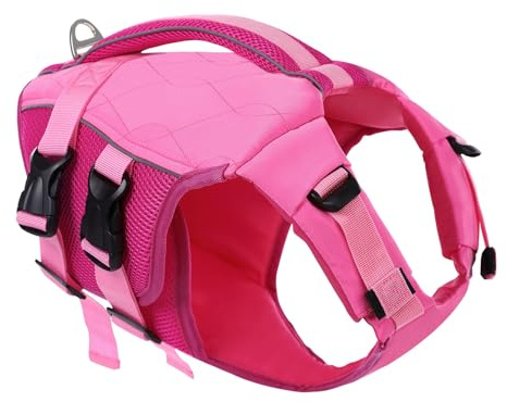 KONVINIT Giubbotto di salvataggio per cani con strisce riflettenti, rosa, M