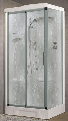 Novellini New Holiday 2P+F Hammam 100 x 70 cm Cabine de douche multifonction ouverture coulissante assise gauche mitigeur mécanique verre Aqua profil Silver hydromassage sauna stéréo hauteur 225,5 cm