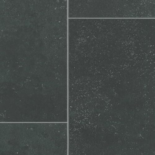 VINYL FLOORING UK Dark Grey Tile Effect Vinyl Flooring For LivingRoom, Hallways, Kitchen, 2.0mm Thick Cushion Backed Vinyl Sheet Textile Backing, Waterproof Lino Flooring-3m(9'9) X 3m(9'9)-9m²