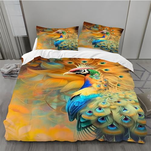 BAIL Housse de Couette 240 x 260 Paon Housse Couette Très Doux Parure de Lit Adulte en Microfibr 2 Taies d'oreiller 65 x 65 cm Convient pour Chambre