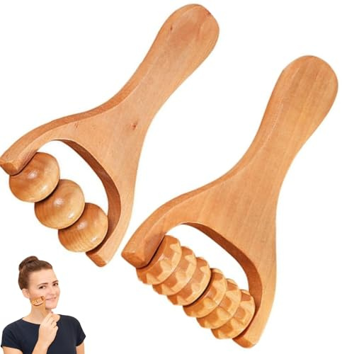 LiJuanWang Rodillo de Masaje Manual de Madera para Celulitis - 2 Piezas Masajeador para Hombro y Pierna