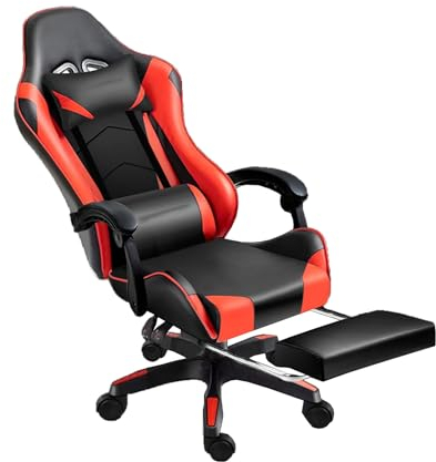 Gaming-Stuhl mit hoher Rückenlehne, PC-Bürostuhl, Computer-Rennstuhl, PU-Schreibtisch-Arbeitsstuhl, ergonomischer, drehbarer Chef-Rollstuhl mit Lordosenstütze gegen Rückenschmerzen ( Farbe : Red , Grö