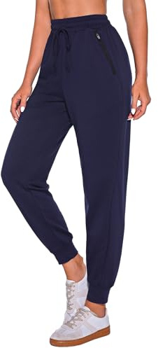 Terecey Pantalones Deporte Mujer de Algodón Pantalon Chandal con Bolsillos con Cremallera Pantalones Jogger Mujer Cómodo Transpirable para Correr Deportes Jogging Casual