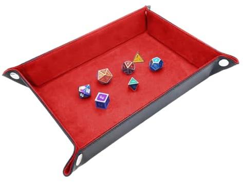 AORHOFJ 1 Stück Klappbares Würfeltablett Rechteckig PU Leder, Samt Würfelbrett für Dungeons & Dragons, RPG, D&D und andere Tabletop Spiele (Rot)